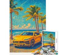 Puzzle Difficile pour Adultes 1000 pièces Lamborghini Urus Jaune sur la Plage Jouet Anti-Stress Cadeau de Noël Secret Jeu Familial défi éducatif Dimensions 50x75cm
