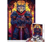 Puzzle Difficile pour Adultes 1000 pièces Loup Chevalier Vitrail Puzzle 1000 pièces décoration Murale Cadeau d'anniversaire (50x75cm)