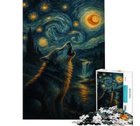 Puzzle Difficile pour Adultes 1000 pièces Loup Hurlant sous Un Ciel étoilé Activités Amusantes à la Maison Assemblage du Motif Jouet Anti-Stress pour Les 14 Ans et Plus (38x26cm)