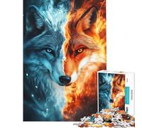 Puzzle Difficile pour Adultes 1000 pièces Loups de feu et de Glace Jeu Relaxant pour Adultes idéal pour se détendre à la Maison Cadeau d'anniversaire (Taille 38x52cm)