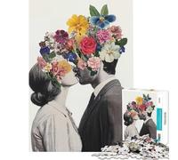 Puzzle Difficile pour Adultes 1000 pièces Motif Collage Floral Baiser Jeu de Construction Amusant et Humoristique pour Les Amateurs de Jeux (38x26cm)