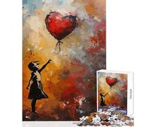 Puzzle Difficile pour Adultes 1000 pièces Motif Fille tendant la Main vers Un cœur Peinture de Ballons Jeu à Faire soi-même Cadeau d'anniversaire Jeu Pratique Collection d'artistes Beaux-Arts 38x52cm
