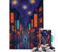 Puzzle difficile pour adultes 1000 pièces motif Nuit étoilée paysage urbain japonais puzzle relaxant pour adultes idéal pour se détendre à la maison cadeau d'anniversaire ou autre (dimensions 38x26cm)
