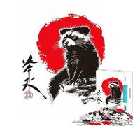 Puzzle Difficile pour Adultes 1000 pièces Motif Raton Laveur Art Japonais Activités Amusantes à la Maison en Famille Jeux divertissants Convient aux 14 Ans et Plus 38x26cm