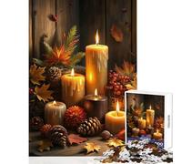 Puzzle Difficile pour Adultes 1000 pièces Nature Morte automnale avec Bougies et Pommes de pin décoration intérieure Jouet et Cadeau pour Femmes et Hommes Jeu Relaxant et Stimulant Dimensions 38x52cm