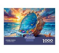 Puzzle Difficile pour Adultes 1000 Pièces Ocean Shell Beach Sunset Puzzle Anti-Stress, Jeu D'analyse Et De Logique, Cadeau d'anniversaire, Cadeaux, 38x26cm/1000pcs
