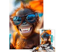 Puzzle Difficile pour Adultes 1000 pièces Orang-outan Souriant avec Lunettes de Soleil Jeu éducatif et Relaxant Cadeau d'anniversaire (50x75cm)