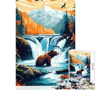 Puzzle Difficile pour Adultes 1000 pièces Ours près d'une Cascade Décoration Murale Jeu Pratique Collection d'artistes Beaux-Arts Dimensions 38x52 cm