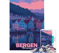 Puzzle Difficile pour Adultes 1000 pièces Paysage Urbain de Bergen Norvège défi éducatif décoration Murale Jeu pour Les 14 Ans et Plus (38x52cm)