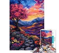 Puzzle Difficile pour Adultes 1000 pièces Paysage Vibrant avec Chemin Fleuri Puzzle pour Adolescents Passe-Temps Amusant à la Maison Jeu Stimulant Cadeau (Taille 38x26cm)
