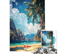 Puzzle Difficile pour Adultes 1000 pièces Philippines Paysage de Plage d'El Nido Puzzle Artistique pour Adultes Jeux relaxants Passe-Temps Cadeau d'anniversaire (Taille 38x52cm)