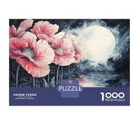 Puzzle Difficile pour Adultes 1000 Pièces Pink Poppies Moon Painting Puzzle Anti-Stress, Jeu D'analyse Et De Logique, Cadeau d'anniversaire, Cadeaux, 52x38cm/1000pcs
