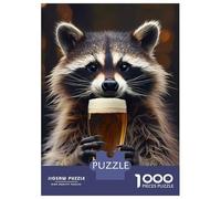Puzzle Difficile pour Adultes 1000 Pièces Raccoon Beer Puzzles pour Adultes, Jouets À Monter Soi-même, Améliorent La Mémoire, Cadeau d'anniversaire, Cadeaux, 52x38cm/1000pcs