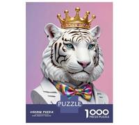Puzzle Difficile pour Adultes 1000 Pièces Regal White Tiger Bust with Crown Puzzles pour Adolescents Jeu Manuel Vacances À La Maison Passer Le Temps pour Les Joueurs 38x26cm/1000pcs