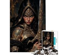 Puzzle Difficile pour Adultes 1000 pièces Reine guerrière avec épée dorée Puzzle à Monter soi-même Amusant et Humoristique Un pour Les Amateurs de Jeux vidéo (50x75cm)
