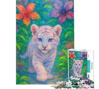 Puzzle Difficile pour Adultes 1000 pièces représentant Un Tigre Blanc dans Un Feuillage Tropical Jeu éducatif et décoratif Mural à partir de 14 Ans 38x52cm