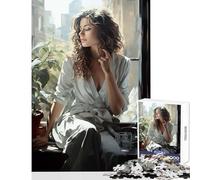 Puzzle Difficile pour Adultes 1000 pièces représentant Une Femme Assise près d'une fenêtre Décoration Murale Jeu Pratique Objet de Collection pour Artistes Dimensions 38x52 cm