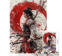 Puzzle Difficile pour Adultes 1000 pièces Samurai Sakura Red Moon Jeu éducatif Jouet Difficile décoration Murale Collection d'artistes Beaux-Arts (38x52cm)