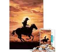 Puzzle Difficile pour Adultes 1000 pièces Silhouette de Cowboy au Coucher du Soleil Jeu éducatif et Relaxant Cadeau d'anniversaire (38x52cm)