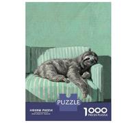 Puzzle Difficile pour Adultes 1000 Pièces Sloth Resting on Striped Couch Puzzle Anti-Stress, Jeu D'analyse Et De Logique, Cadeau d'anniversaire, Cadeaux, 70x50cm/1000pcs