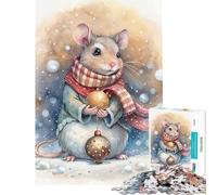 Puzzle Difficile pour Adultes 1000 pièces Souris Aquarelle avec décorations de Noël activité Amusante à la Maison défi Difficile Jouet décoration Murale à partir de 14 Ans (50x75cm)