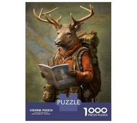 Puzzle Difficile pour Adultes 1000 Pièces Travel Guide Deer Puzzle Anti-Stress, Jeu D'analyse Et De Logique, Cadeau d'anniversaire, Cadeaux, 38x26cm/1000pcs