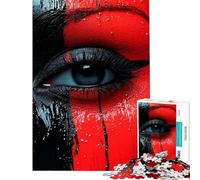 Puzzle Difficile pour Adultes 1000 pièces Visage Peint en Rouge et Noir Gros Plan Jeu de Construction Amusant et Humoristique pour Les Amateurs de Jeux (38x52cm)
