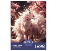Puzzle Difficile pour Adultes 1000 Pièces White Sakura Kitsune Puzzles pour Adolescents Jeux Amusants Cadeaux pour Femmes Défi À Compléter 38x26cm/1000pcs