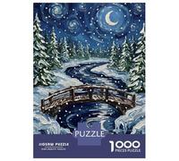Puzzle Difficile pour Adultes 1000 Pièces Winter Night Landscape with Bridge Painting Puzzles pour Adolescents Jeu Manuel Vacances À La Maison Passer Le Temps pour Les Joueurs 70x50cm/100