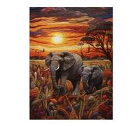 Puzzle Difficile pour Adultes 1000pcs(52x38cm) Elephant Family Sunset Safari Jeu De Puzzle Familial Anti-Stress, Défi Éducatif 1000pcs(52x38cm)