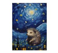Puzzle Difficile pour Adultes 1000pcs(52x38cm) Hedgehog in Starry Night Cityscape Jeu De Puzzle Familial Anti-Stress, Défi Éducatif 1000pcs(52x38cm)
