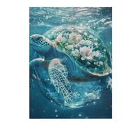 Puzzle Difficile pour Adultes 1000pcs(52x38cm) Oceanic Serenity Turtle with Flowers Puzzles pour Adultes, Jouets Anti-Stress, Difficile, Excellent Cadeau pour Les Amateurs De Jeux 1000pcs(52x38cm)