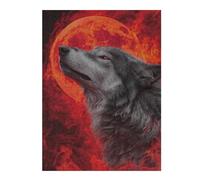 Puzzle Difficile pour Adultes 1000pcs(52x38cm) Wolf Howling at Fiery Moon Jeu De Puzzle Familial Anti-Stress, Défi Éducatif 1000pcs(52x38cm)