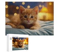 Puzzle Difficile pour Adultes 300 PCS Adorable Ginger Kitten on Bed Puzzles pour Adultes, Jouet, Décoration Murale, Défi Éducatif De Course De Vitesse Manuelle 300 PCS