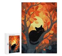 Puzzle Difficile pour Adultes 300 PCS Black Cat Sleeping in Autumn Tree Casse-tête pour Adultes, Jeu De Réflexion, Cadeau d'anniversaire, Cadeaux, 300 PCS