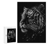 Puzzle Difficile pour Adultes 300 PCS Black Silver Tiger Puzzle pour Adultes Jeux De Relaxation Défi Difficile Difficile Difficile À Compléter 300 PCS