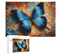 Puzzle Difficile pour Adultes 300 PCS Blue Butterfly - Abstract Expressiv Oil Painting Casse-tête pour Adultes, Jeu De Réflexion, Cadeau d'anniversaire, Cadeaux, 300 PCS