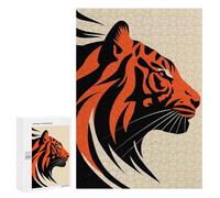Puzzle Difficile pour Adultes 300 PCS Bold Tiger Vector Portrait in Red and Black Design Puzzles pour Adultes - Jeu Familial - pour S'amuser en Famille - Un pour Les Amateurs De Jeux 300