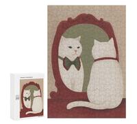 Puzzle Difficile pour Adultes 300 PCS Cat Looking in Mirror with Bowtie Puzzles pour Adultes Jeux Amusants Décoration Intérieure Défi Éducatif 300 PCS