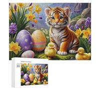 Puzzle Difficile pour Adultes 300 PCS Easter Tiger Cub with Ducklings Puzzles pour Adultes, Jouet, Décoration Murale, Défi Éducatif De Course De Vitesse Manuelle 300 PCS