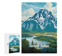 Puzzle Difficile pour Adultes 300 PCS Grand Teton National Park Illustration Puzzles pour Adultes - Jeu Familial - pour S'amuser en Famille - Un pour Les Amateurs De Jeux 300 PCS