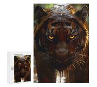 Puzzle Difficile pour Adultes 300 PCS Intense Tiger Portrait with Glowing Eyes Puzzles pour Adultes Jeux Amusants Décoration Intérieure Défi Éducatif 300 PCS