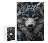 Puzzle Difficile pour Adultes 300 PCS Kintsugi Lone Blue Wolf Puzzles pour Adultes Jeux Amusants Décoration Intérieure Défi Éducatif 300 PCS