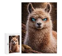 Puzzle Difficile pour Adultes 300 PCS Llama with Glowing Blue Eyes Puzzles pour Adultes Jeux Amusants Décoration Intérieure Défi Éducatif 300 PCS