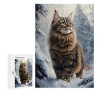 Puzzle Difficile pour Adultes 300 PCS Norwegian Forest Cat in Winter Puzzles pour Adultes Jeux Amusants Décoration Intérieure Défi Éducatif 300 PCS