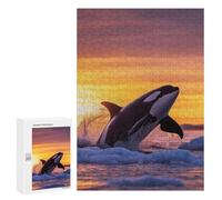 Puzzle Difficile pour Adultes 300 PCS Orca Leaping Sunset in ICY Waters Puzzles pour Adultes - Jeu Familial - pour S'amuser en Famille - Un pour Les Amateurs De Jeux 300 PCS
