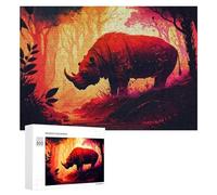 Puzzle Difficile pour Adultes 300 PCS Red Rhino in Fiery Forest Puzzles pour Adultes, Jouet, Décoration Murale, Défi Éducatif De Course De Vitesse Manuelle 300 PCS