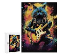 Puzzle Difficile pour Adultes 300 PCS Rock Star Cat Guitar Art Puzzles pour Adultes, Jouet, Décoration Murale, Défi Éducatif De Course De Vitesse Manuelle 300 PCS