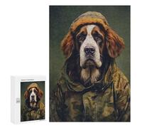 Puzzle Difficile pour Adultes 300 PCS Saint Bernard Camo Jacket Casse-tête pour Adultes, Jeu De Réflexion, Cadeau d'anniversaire, Cadeaux, 300 PCS