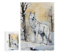 Puzzle Difficile pour Adultes 300 PCS White Wolf Watercolor Puzzles pour Adultes - Jeu Familial - pour S'amuser en Famille - Un pour Les Amateurs De Jeux 300 PCS